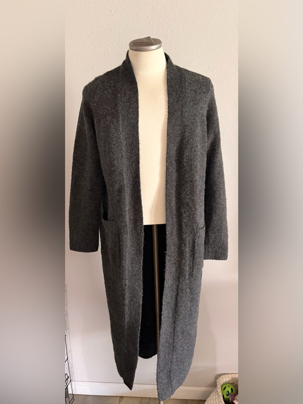 Zara Oversized Charcoal Open-Front Long Cardigan Size Small